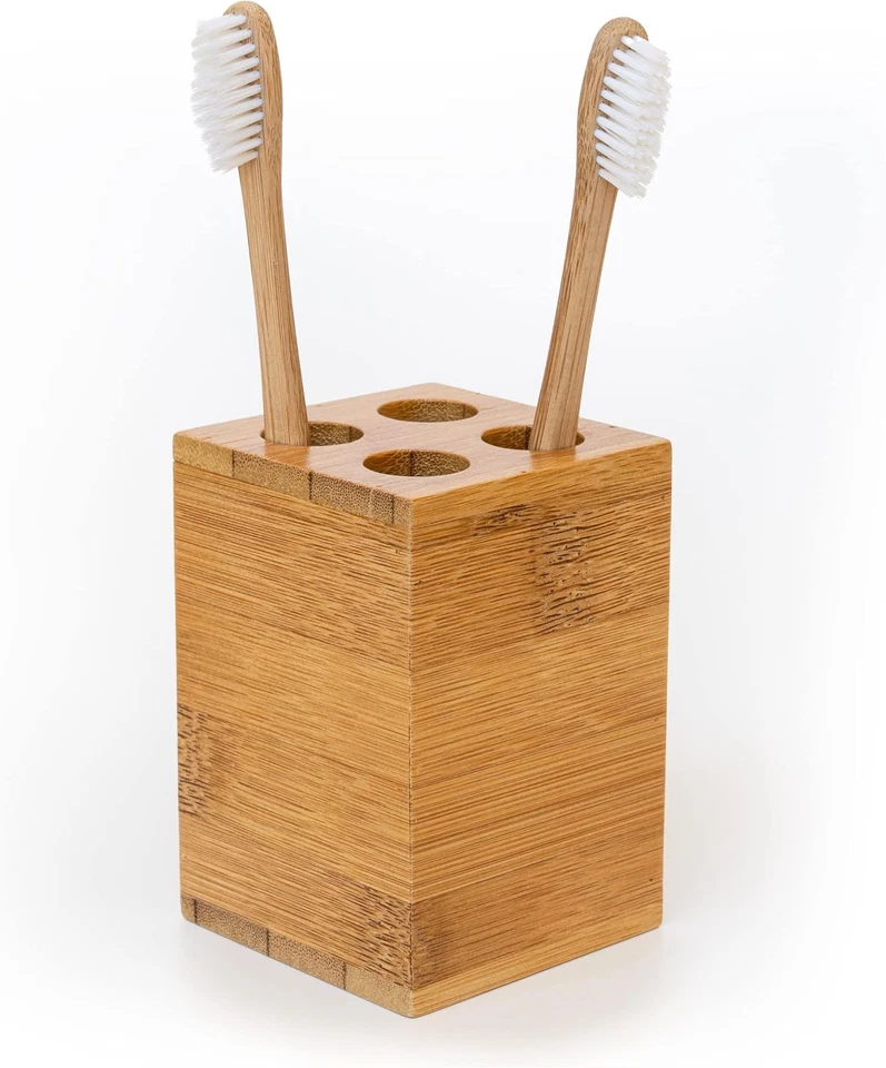 Suporte para escova de dentes de bambu, madeira natural, design ecológico - Imagem 2 de 4