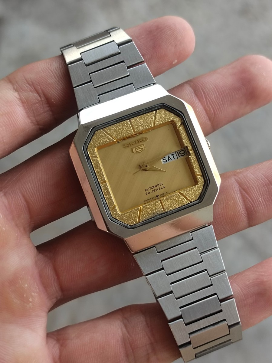 RARE Seiko 5 Gold Nugget Dial Geometric TV Screen Automatic Watch 