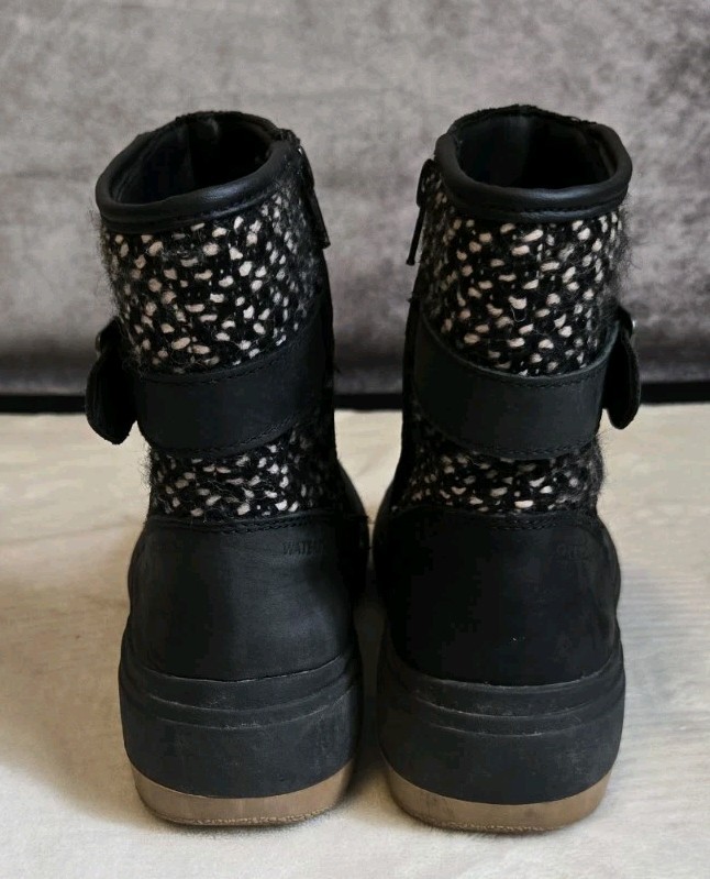 Stivaletti Merrell donna taglia 7 5 Holly 2 fibbie impermeabili lana nero eleganti