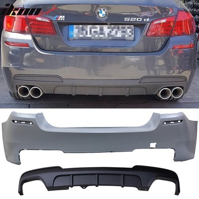 Fits 11-16 BMW F10 M-P Style Rear Bumper Cover Twin Muffler Dual Outlet -PP
