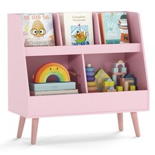 5-Cube Kids Bookshelf and Toy Organizer Wooden Storage Bookcase w/ Wood Legs