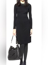 Tory Burch Deena Midi Dress Black Jewel accents Long Sleeve Stretchy Size S NWT