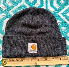 Carhartt Boys Gray Acrylic Knit Beanie Hat, One Size, Logo Accent Solid