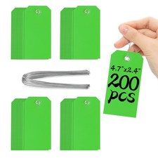200 Pieces 4 3/4" x 2 3/8" Green Plastic Shipping Tags with Wire Durable, Wa...
