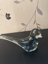 Lovely Glass Bird With Blue Swirls , paper weight Perfect Condition