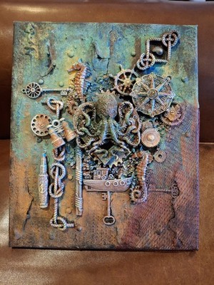 Steampunk Oktopus Ozean Stil 3D Wandkunst Mischtechnik Leinwand 0,10 x 12 Zoll 