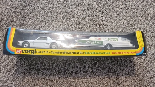 Corgi 37 Fiat X1/9 Carlsberg Power Boat Set Diecast w/ Box Vintage Clean Car Toy