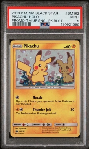 POKEMON TEAM UP SM BLACK STAR PROMO PIKACHU #SM162 HOLO PSA 9 MINT #130921090