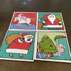 Vtg Ursula Dodge Christmas Decor Tile Coaster set of 4 used — photo 2