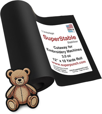 Superpunch Cutaway 3.0 Oz Stabilizer for Embroidery Machines, Superstable Black 