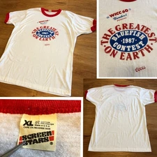 vtg 1987 Screen Star Single Stitch T-Shirt XL Graphic Ringer USA Deadstock