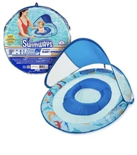 NEW Swimways Premium Baby Spring Float with Sun Canopy up to 33 lbs Shark Blue