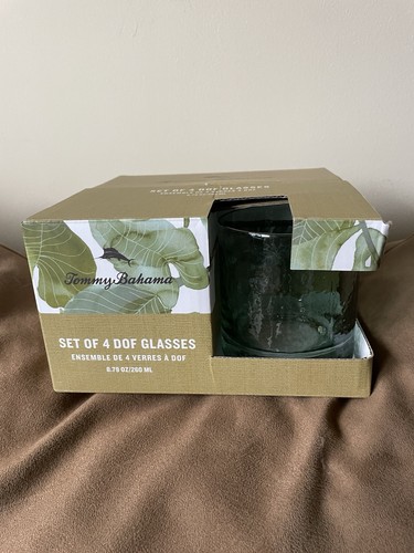 tommy bahama Double Old Fashioned Dof Glasses Clear / Green 8.75 Oz Set Of 4 - Picture 4 of 4