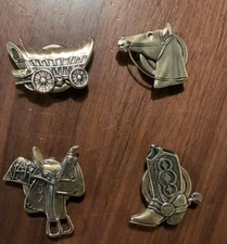 Set Of 4 Vintage Button Covers Western Theme Brass Color