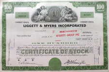 Historische Wertpapiere: Liggett & Myers Inc. mit Stempel "to Liggett Group"