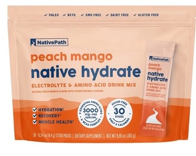 Delicious Peach/Mango Electrolyte Powder with BCAAs - Keto Friendly, 30 Servings