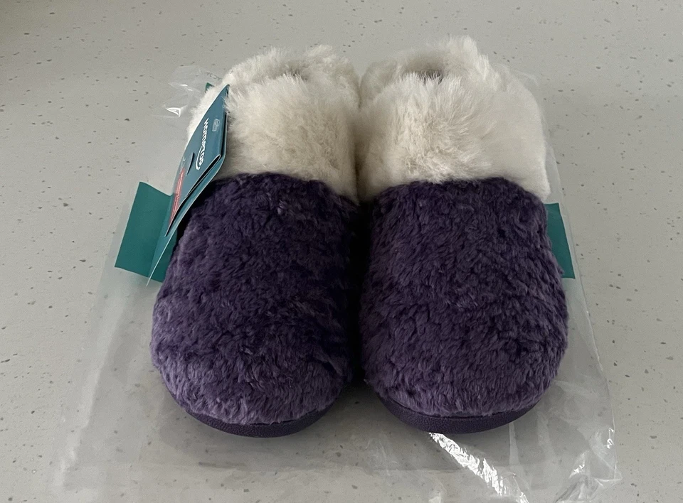HOMETOP WOMENS MEMORY FOAM SHOCK ABSORPTION KNIT CLOG SLIPPERS IN PURPLE SIZE 4