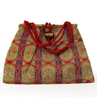 VTG Japanese Kinchaku Handbag Woven Fabric in an Enmon Design & Bamboo Accents