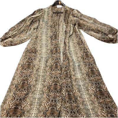 ADRIENNE brown SNAKE Skin Print Cardigan LONG Sleeves open Front USA Women s Med