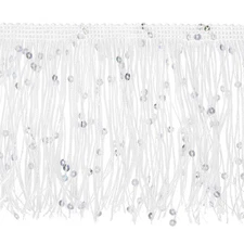 5 Yards of 4" White Sequin Fringe Trim DIY Tassel Trim, (14.7 Ft/4.5m)