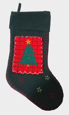 Christmas Stocking Green Felt w Whipstitch Holiday Decor 2d Applique Large 21"