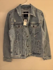 Hollister Distressed Denim Men's Jeans Jacket Size M Light Blue Wash