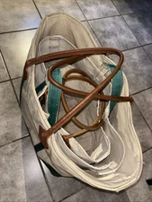 3 Vtg. LL Bean Boat & Tote Zipper Top Natural Canvas Green Trim Leather Handles