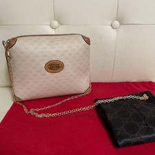 GUCCI Old Vintage Ivory Leather Chain Shoulder Bag Mini Pouch Crossbody Authent