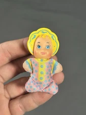 Vintage Lewis Galoob Toys So Small Babies Yellow Hair 2.5" Pink Blue Dots