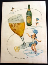 1949 Ballentine's Ale Vintage Magazine Print Ad Ice Skating Rings Glass Bottle