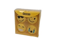 Fun Emoticon Smiley Face Round Erasers 4Pack
