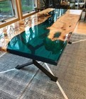 Live Edge Epoxy Resin Art Table Walnut Custom Order Table For Modern Kitchen