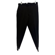 Vintage Roffe Women's Black Ski Pants Stirrup Stretch Ribbed Brass Buckle Size 1