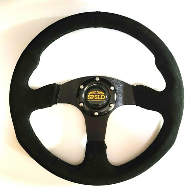 SPSLD 350mm Suede Leather Flat Racing Steering Wheel Fit for MOMO Hub OMP Hub