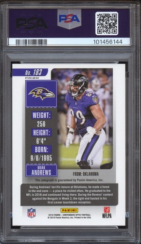 2018 Panini Contenders Optic Mark Andrews Purple Auto RC Rookie #/99 PSA 10 - Picture 2 of 2