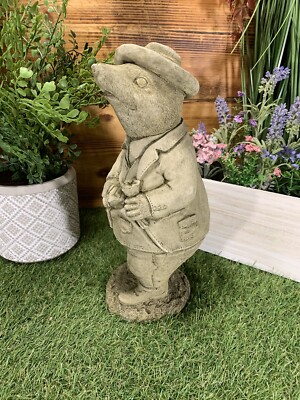 STEIN GARTEN WIND IN DEN WEIDEN ''MAULWURF MIT HUT'' BETON STATUE ORNAMENT