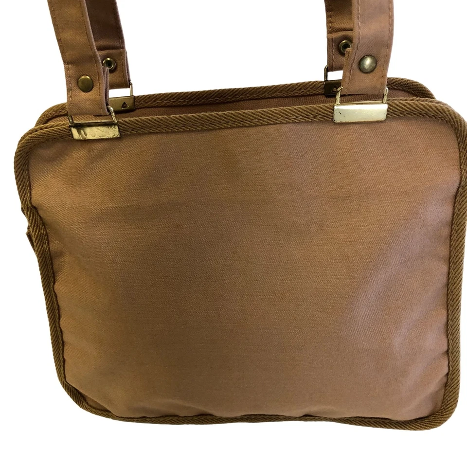 NOS New Vtg 80's Sarne MAUVE Canvas RAFFIA Handbag GLORIA ASTOR Buckle Purse Bag - Image 3 of 4