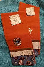 Western Southwest Cotton Kitchen Towels Towel Rust Embroidery Paisley Fringe NWT