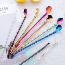 3pcs coffee spoon twisted drinking straw spoon drinking straw stainless steel