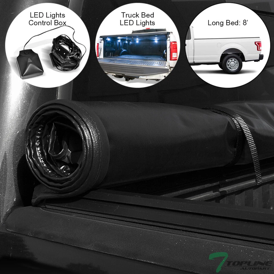TLAPS For 2015-2024 Ford F150 8 Ft Long Bed Lock & Roll Tonneau Cover+LED Lights Foto 2 de 4