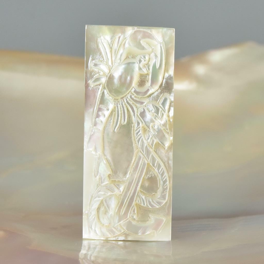White Mother-of-Pearl Shell Carving Rectangular By the Sea Design