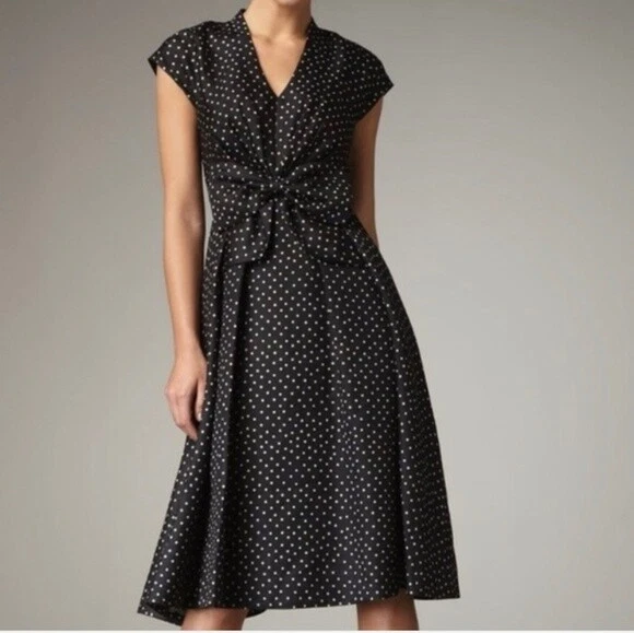Abito midi Kate Spade NewYork Freesia nero bianco a pois 2 fiocchi seta cotone DM