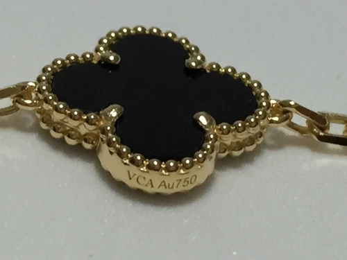 VC & Arpels Vintage Alhambra 18K YG 5 Motifs Onyx Bracelet - Bild 4 von 5