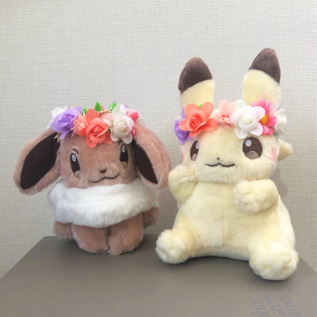 Eevee & Pikachu Easter Flower corolla Plush doll Set Pokemon