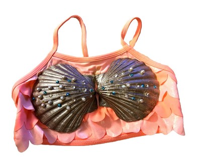 Mermaid Girl Underwear Costume Bra Handmade Florida Sea Shells Orange 6-6x Small