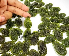 Green Moldavite Design Glass Cabochon Gemstone 500 Cts 16 Pcs. Wholesale Lot