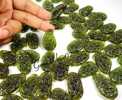 Green Moldavite Design Glass Cabochon Gemstone 500 Cts 16 Pcs. Wholesale Lot