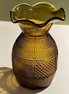 Vintage Clevenger 3 Mold Blown Vase GIII-5 Diamond Sunburst Amber Yellow VG