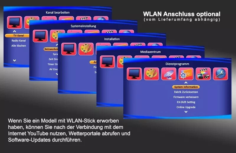Sat Receiver MEDIAART-5 WLAN programmiert Deutsche Senderliste HD 2xUSB Youtube