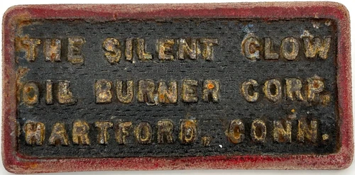 Antique SILENT GLOW OIL BURNER Cast Iron Sign - Hartford Conn.